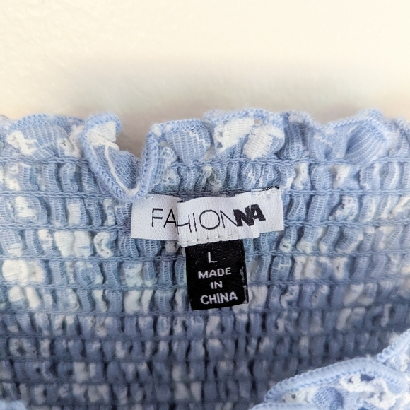 Fashion Nova Baby Blue Smocked Eyelet Top - Picture 2 of 3